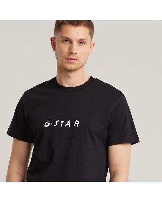 G-Star RAW Handwriting Back Print T-Shirt in Black für Herren