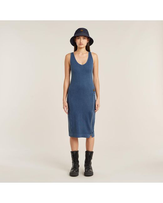 G-Star Blue Overdyed Asymmetric Zip Kleid