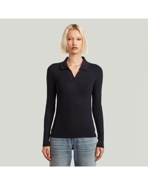 G-Star Blue Ribbed Slim Poloshirt