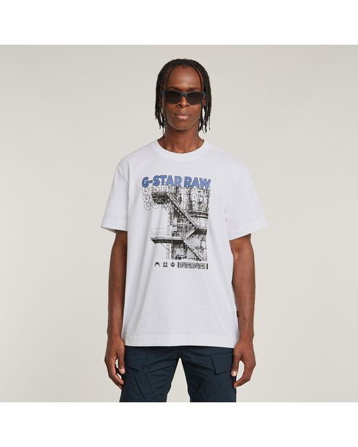 G-Star Stairs Graphic Loose T-Shirt in het White voor heren
