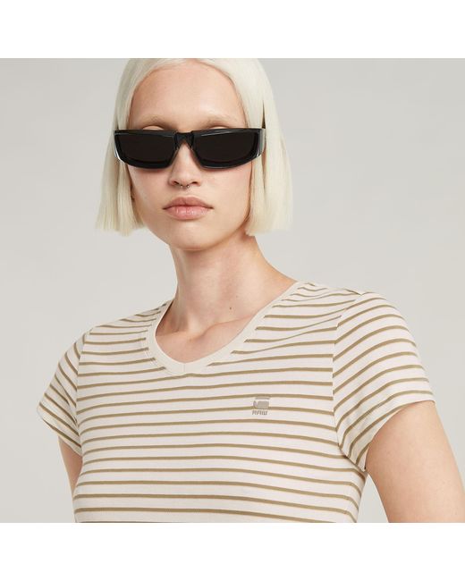 G-Star Green Stripe Eyben Slim V-Neck Top 2.0