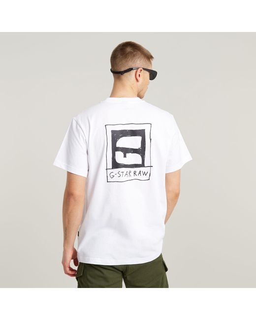 G-Star RAW Handwriting Back Print Loose T-Shirt in White für Herren