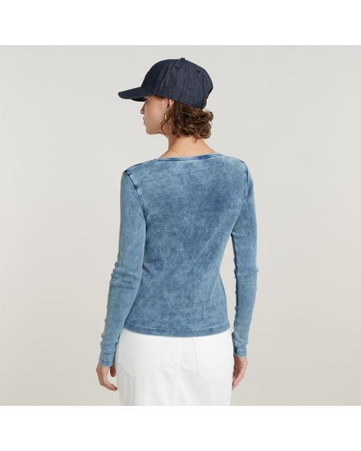 Top Deep V Henley Slim G-Star RAW en coloris Blue