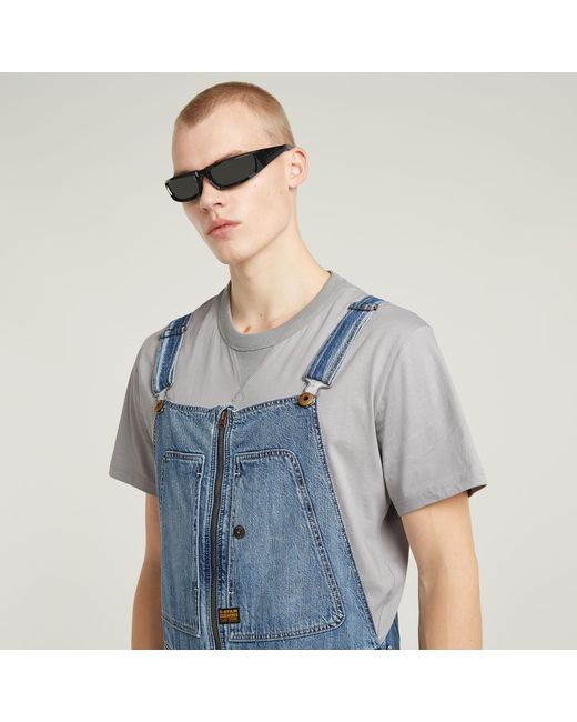 G-Star Blue Denim Dungaree 3D Loose for men
