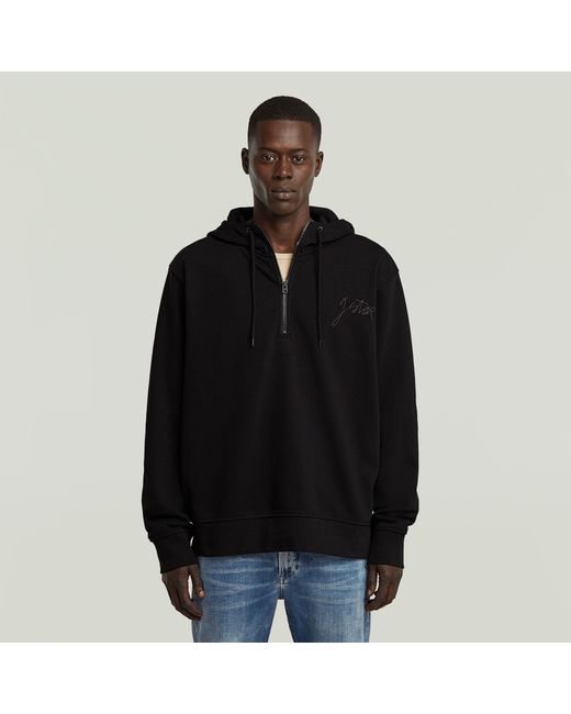 G-Star Black Script Half Zip Hoodie for men