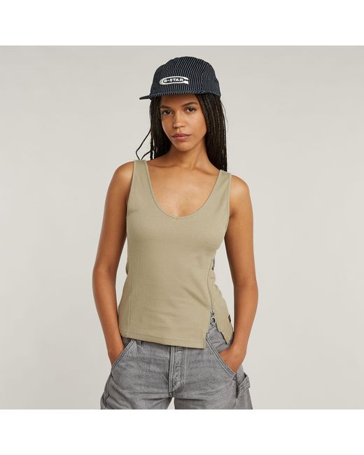 G-Star Green Asymmetrical Zip Slim Tank Top
