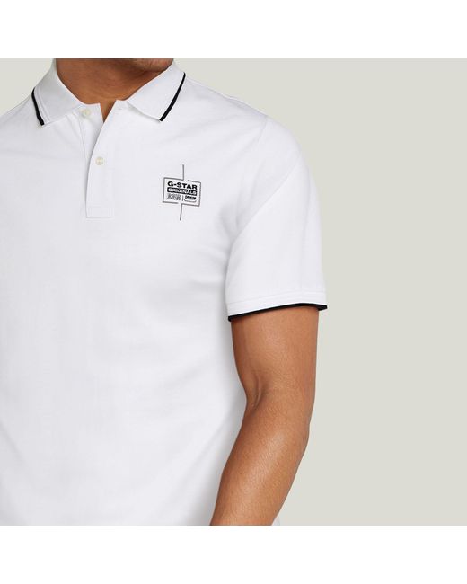 G-Star RAW Chest Logo Striped Poloshirt in White für Herren