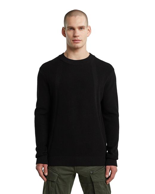 G-Star Black Structure Ribbed Knit Pullover for men