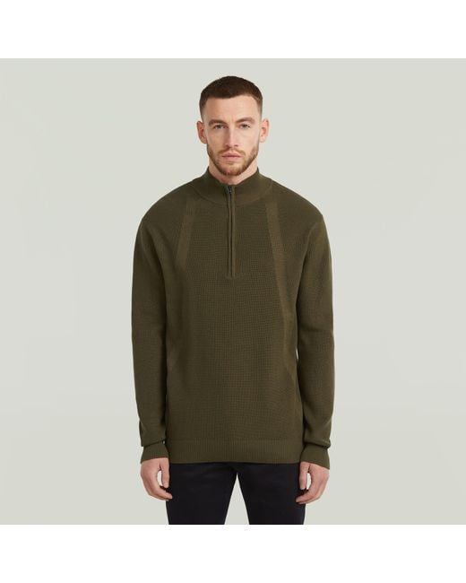 G-Star Green Structure Half Zip Knit for men