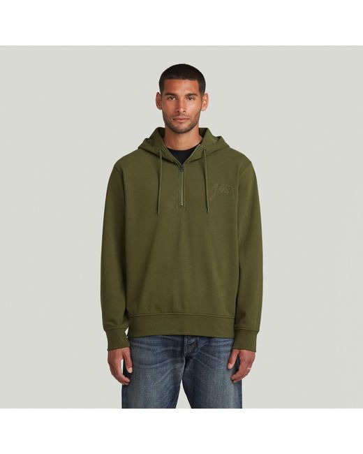 G-Star Green Script Half Zip Hoodie Sweater for men