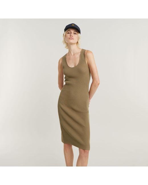 G-Star RAW Green Bodycon Ribbed Knitted Tank Kleid