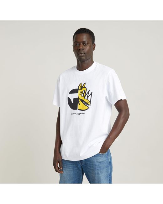 T-Shirt Rhino Cartoon Loose G-Star RAW pour homme en coloris White
