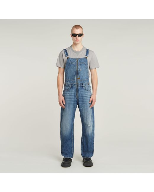 G-Star Blue Denim Dungaree 3D Loose for men