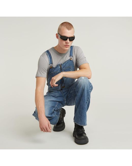 G-Star Blue Denim Dungaree 3D Loose for men