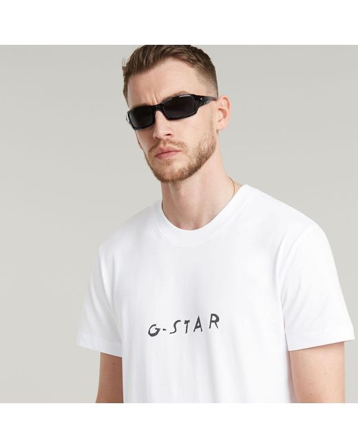 G-Star RAW Handwriting Back Print T-Shirt in White für Herren