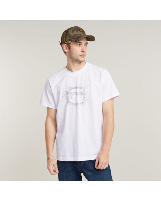 G-Star RAW Stitch Burger Logo Loose T-Shirt in White für Herren