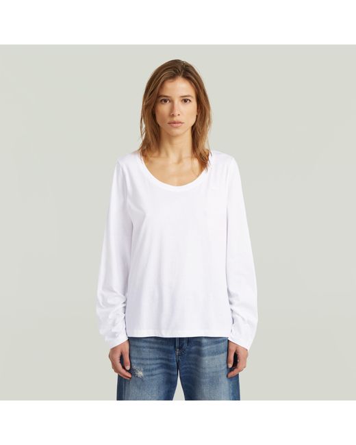 G-Star White Scoop Neck Long Sleeve T-Shirt