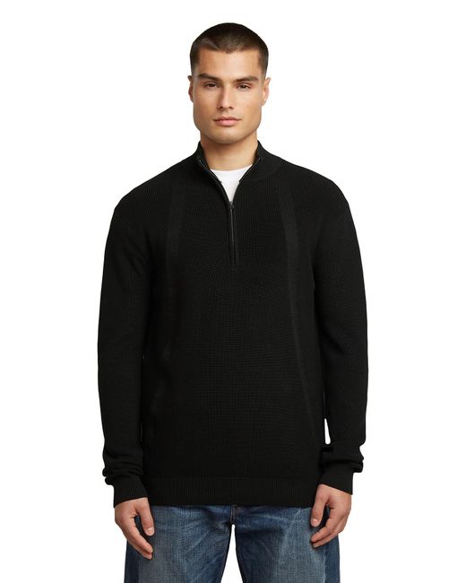 G-Star Black Structure Half Zip Knit for men