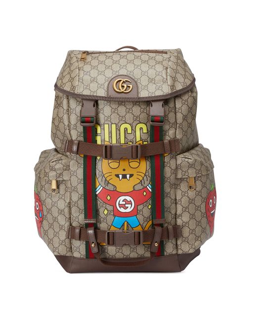 Gucci Canvas Cat Print Skateboard Backpack in Beige (Natural) for Men
