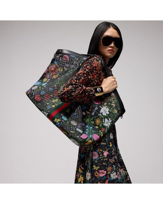 Gucci Green Giglio Flora Large Tote Bag, Fabric