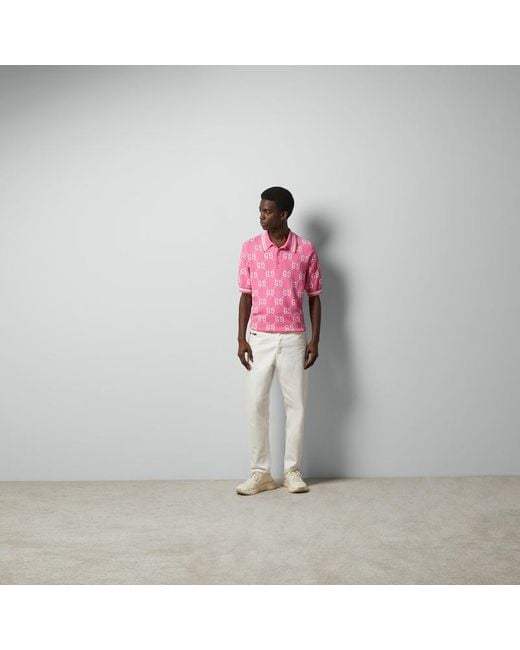 Polo Con Intarsio In Cotone GG di Gucci in Pink da Uomo