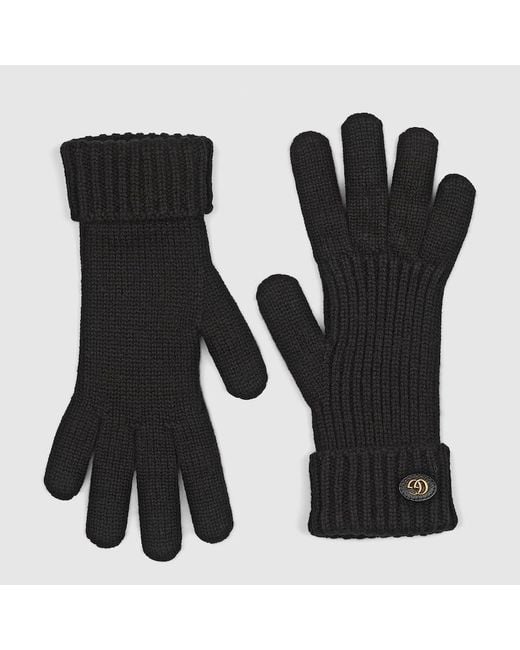 Gucci Black Rib Knit Wool Cashmere Gloves
