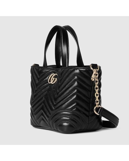 Gucci 〔Ggマーモント〕スモール トートバッグ, ブラック, レザー Black