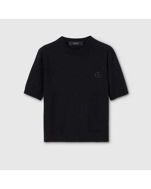 Gucci Black Knit Wool Top With Embroidery