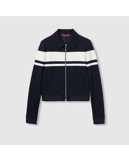 Gucci Blue Cotton Jersey Jacket With Embroidery