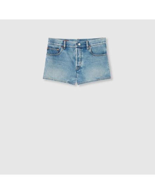 Short En Denim Lavé À La Pierre, Taille Gucci en coloris Blue