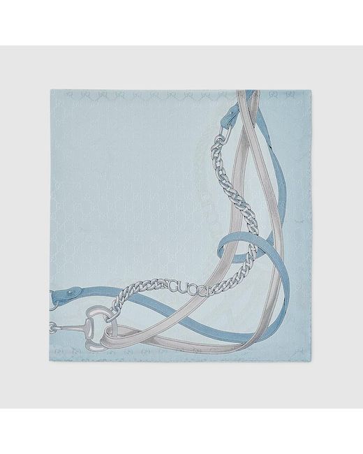Gucci Blue Printed Gg Silk Jacquard Carré