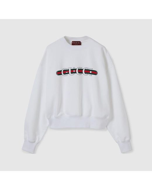 Gucci White Sweatshirt Aus Baumwolljersey Mit Print