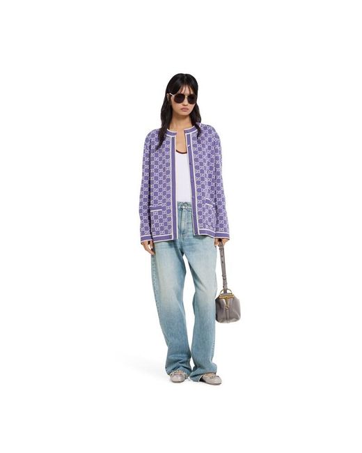 Gucci Purple Gg Fine Cotton Jacquard Cardigan