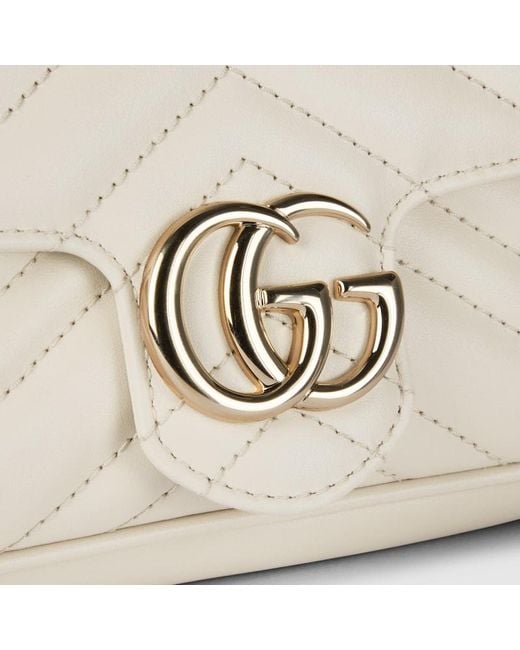 Gucci 〔Ggマーモント〕スモール ショルダーバッグ, ホワイト, レザー Black