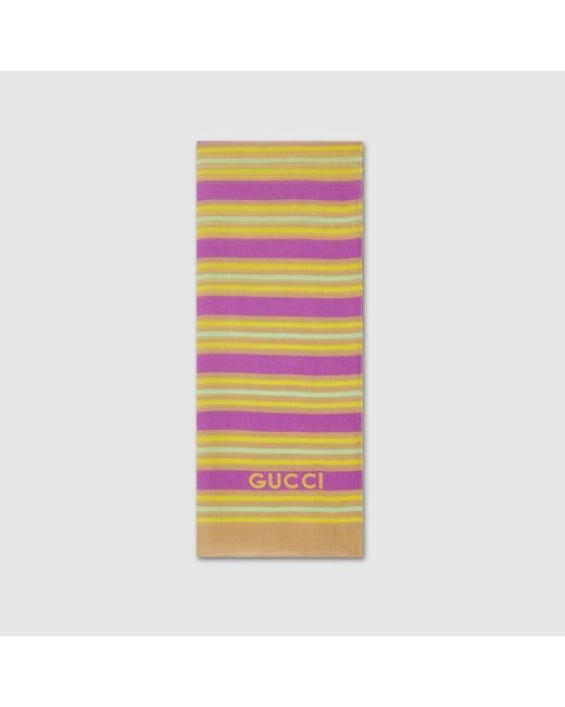 Gucci Yellow Striped Printed Silk Cotton Stole