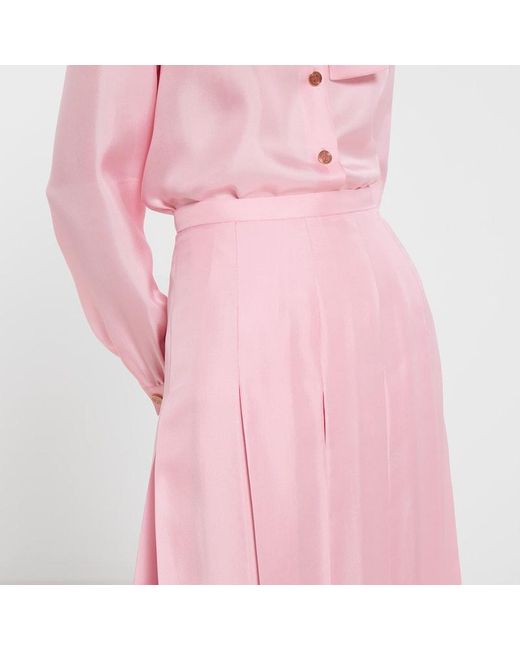Gucci Pink Silk Twill Pleated Midi Skirt