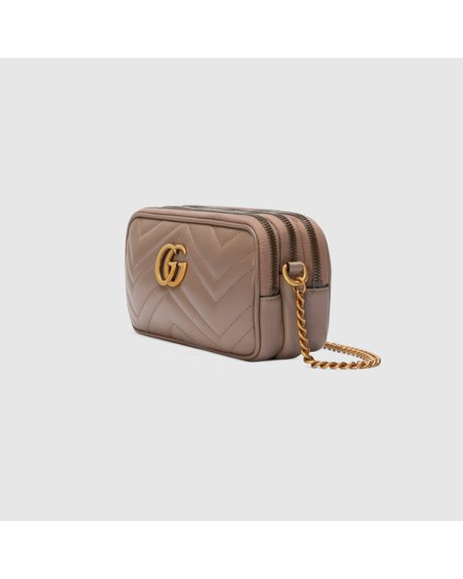 Gucci Leather GG Marmont Mini Chain Bag in Pink - Lyst