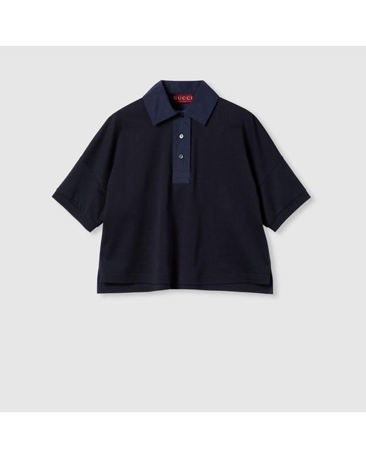 Gucci Blue Cotton Jersey Polo Shirt With Embroidery, Ready-To-Wear