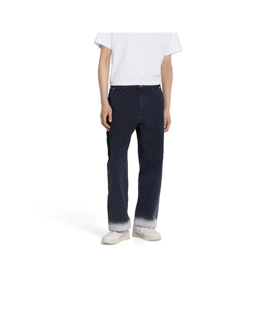 Gucci Blue Bleached Gg Cotton Denim Jacquard Pant for men