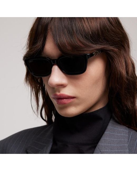 Gucci Black Rectangular-Frame Sunglasses