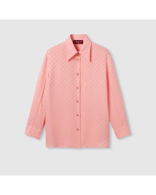 Camisa De Jacquard De Seda Con Gg, Talla Gucci de color Pink