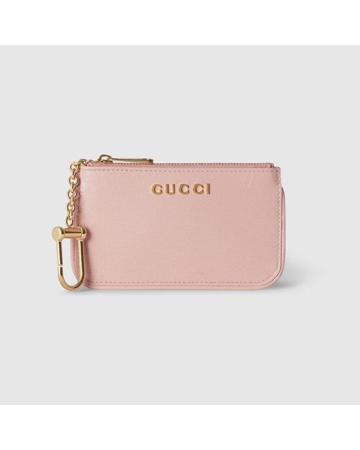 Gucci スクリプト ジップ キーケース, ピンク, Leather Pink
