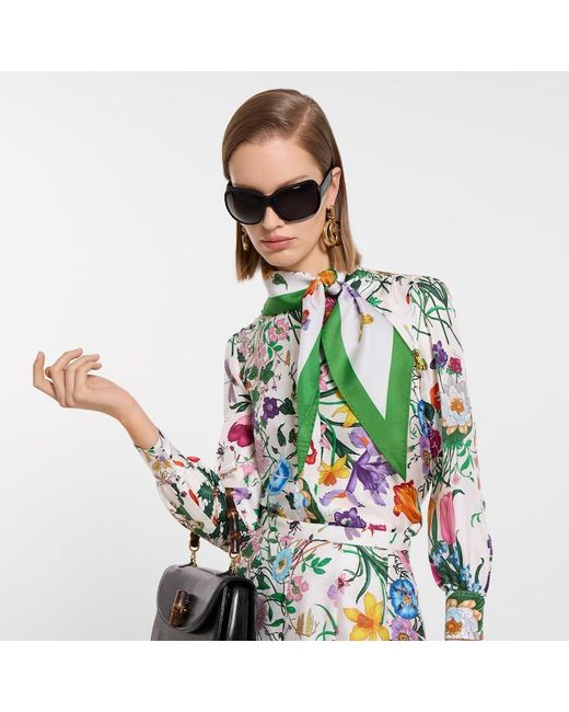 Gucci Green Printed Silk Twill Diamond Scarf