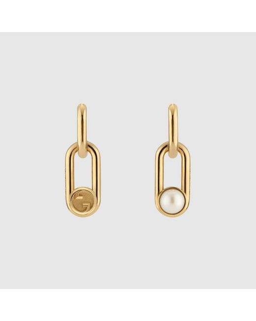 Gucci Metallic Earrings With Mobile Pearls