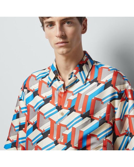 Gucci Red Pixel Print Silk Shirt for men