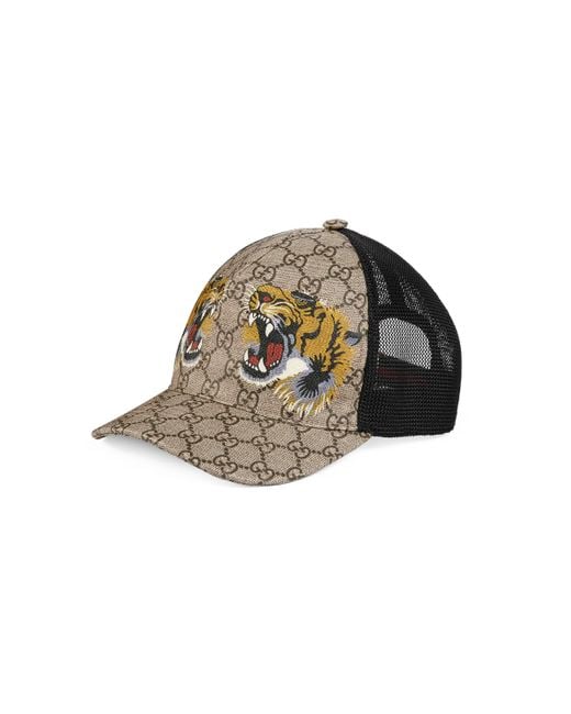 Gucci Cotton Beige Tiger Print Gg Supreme Baseball Cap In Natural For Men Save 54 Lyst