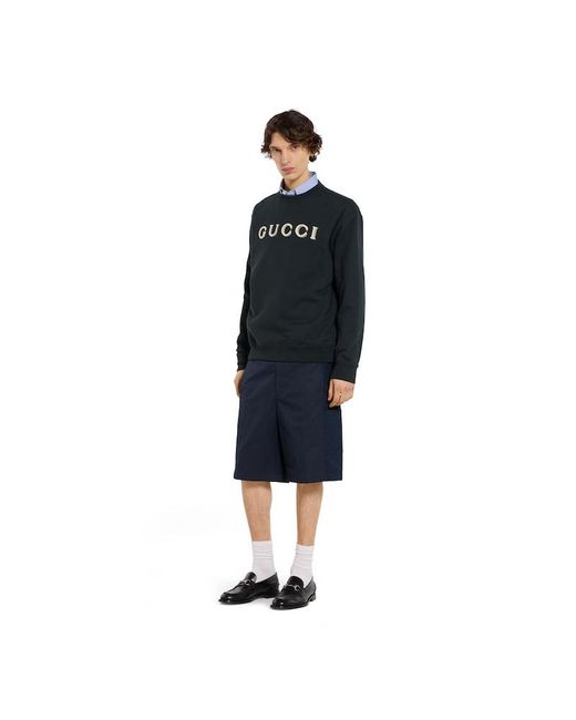 Gucci Blue Cotton Jersey Sweatshirt With Embroidery for men