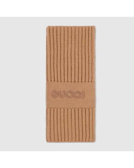 Gucci Brown Wool Cashmere Scarf With Embroidery