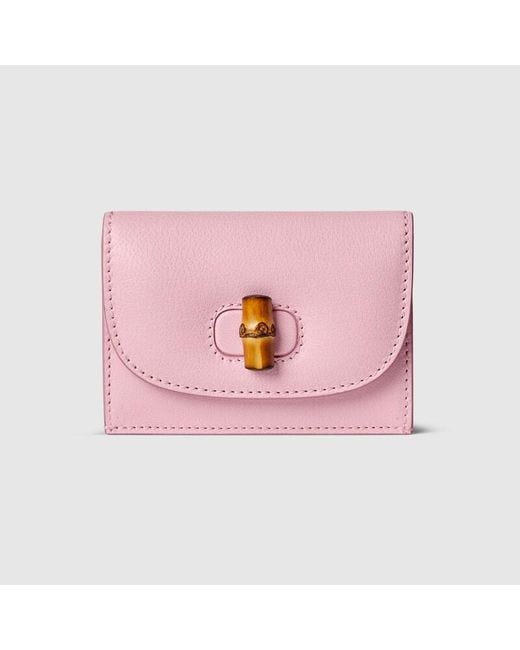 Gucci Pink Card Case With Bamboo, Leather