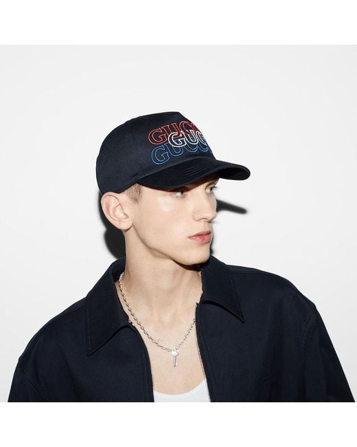 Gucci Blue Baseball Hat With Embroidery for men